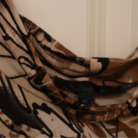 Sheer Abstract Print High Low Dress Brown Black Size M - Picture 2 of 6